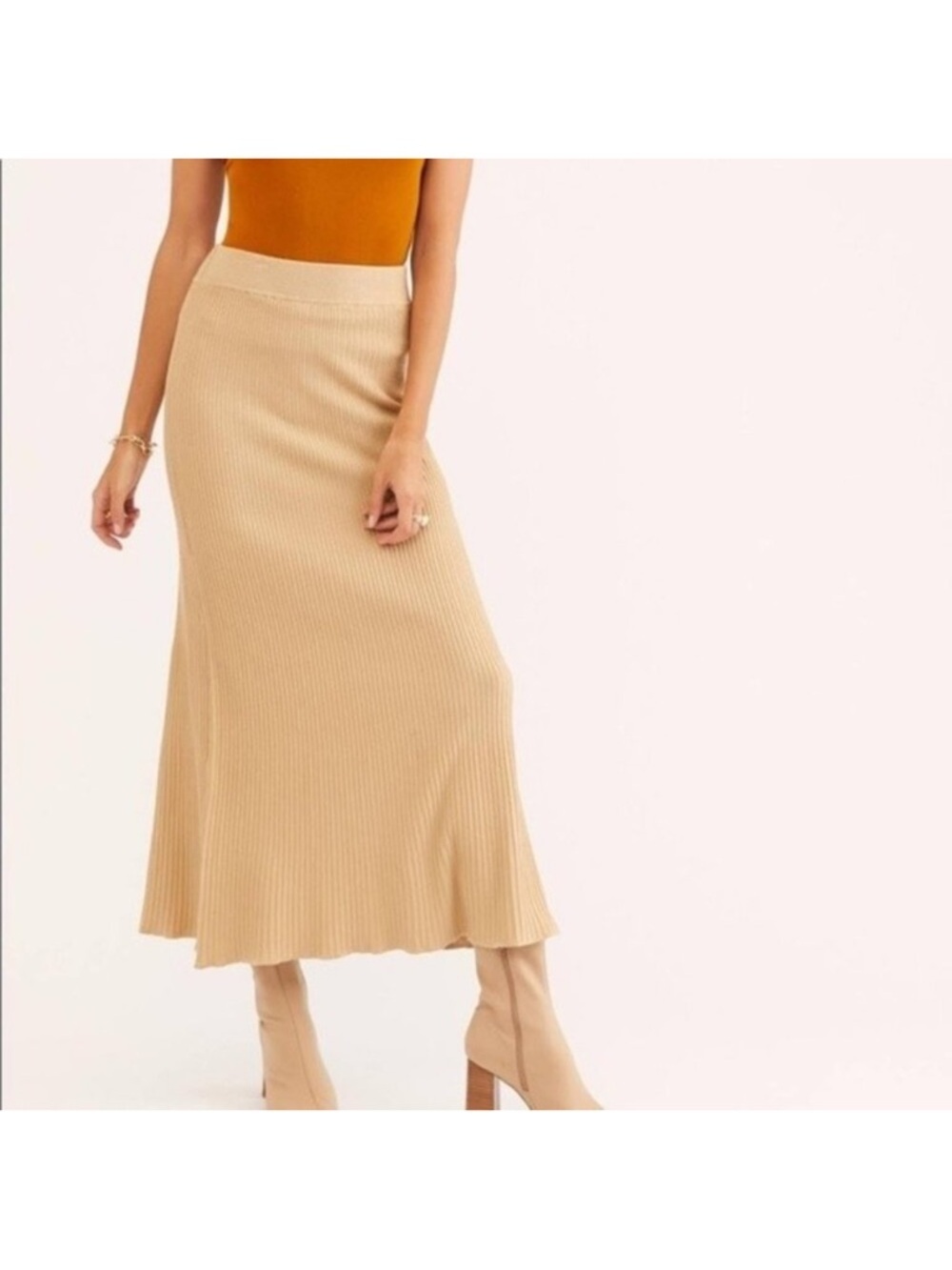 Free People Shine Bright Ribbed Maxi Skirt Size Small